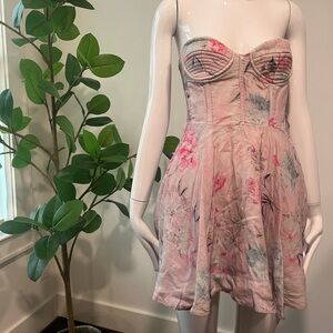 Bardot Pink Floral Strapless Dress